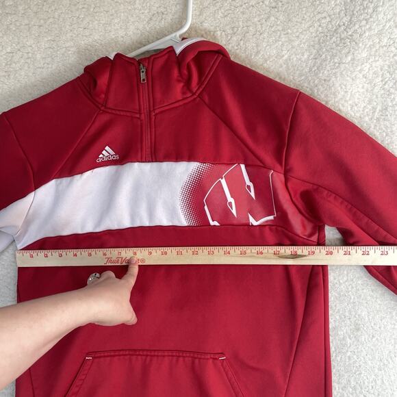 Adidas Wisconsin Badgers Hoodie Mens Large Red Sweatshirt 1/4 Zip READ - Picture 10 of 16